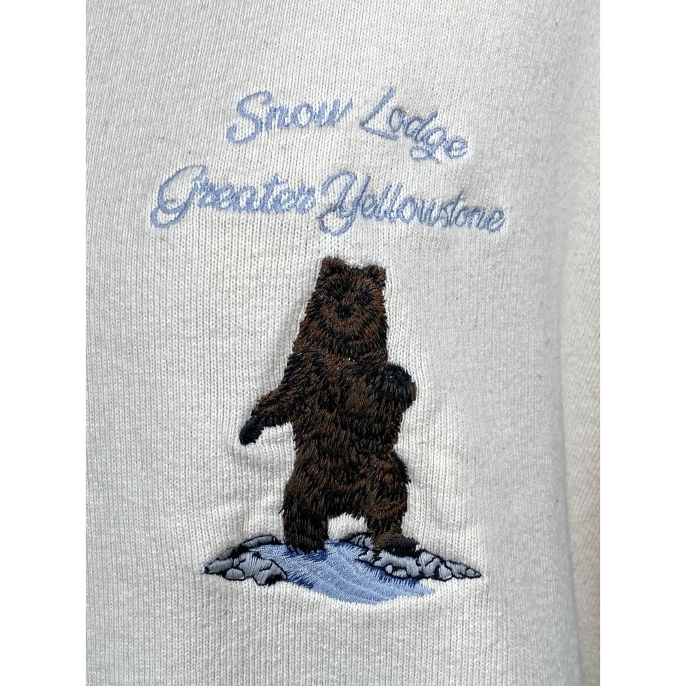 John Galt Erica Snow Lodge Greater Yellowstone Bear Sweatshirt Cream Cotton Sz M - Picture 5 of 9